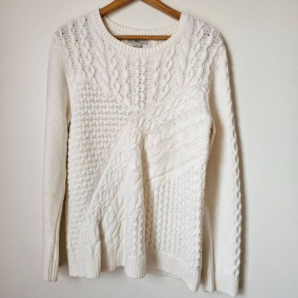 EUC GH BASS CREAM COTTON BLEND CABLE KNIT CREW NECK PULLOVER SWEATER SIZE XL - Picture 1 of 14